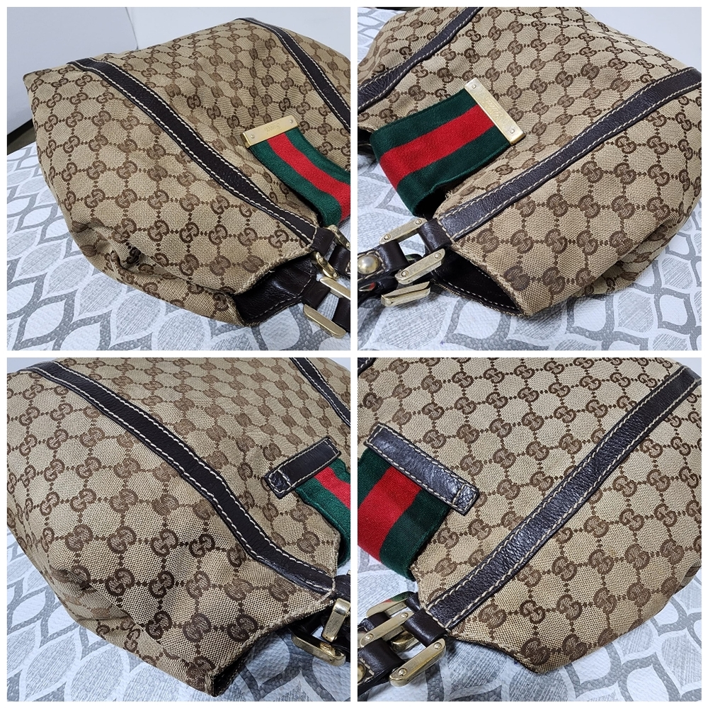 Gucci Beige GG Canvas Tote with Brown Trim and Green-Red Web - Picture 10 of 14